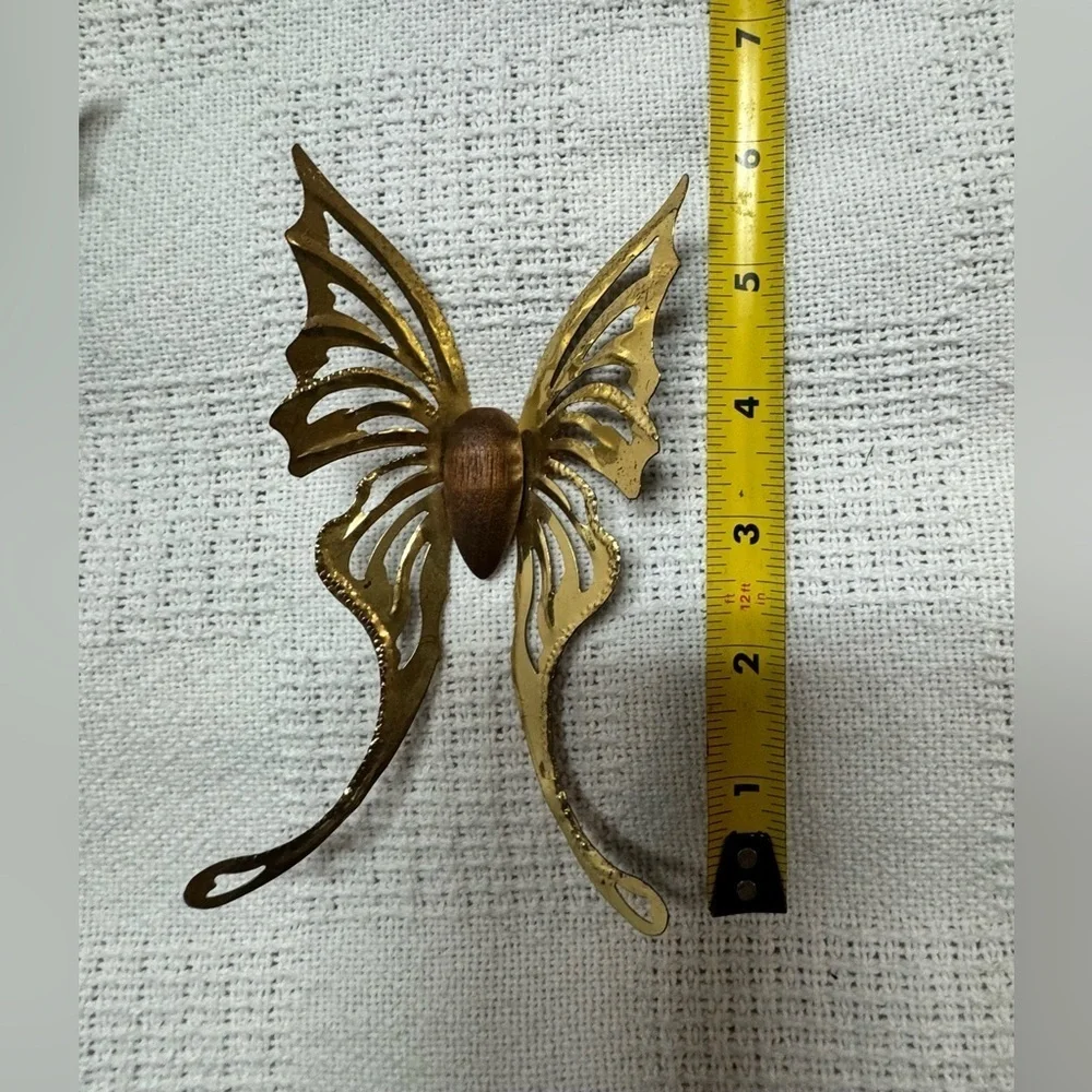 VTG MCM Brass wood butterfly wall decor 3 PCS